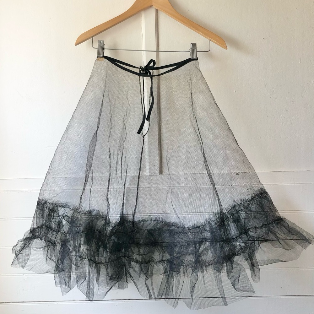 Vtg Super Sheer Black Crinoline Tutu Petticoat Skirt Balletcore Goth Festival XS